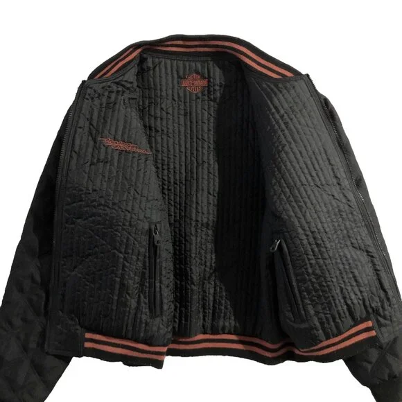 Vtg Harley Davidson Jacket Unisex XL Black Insulated Quilted Reversible Bomber